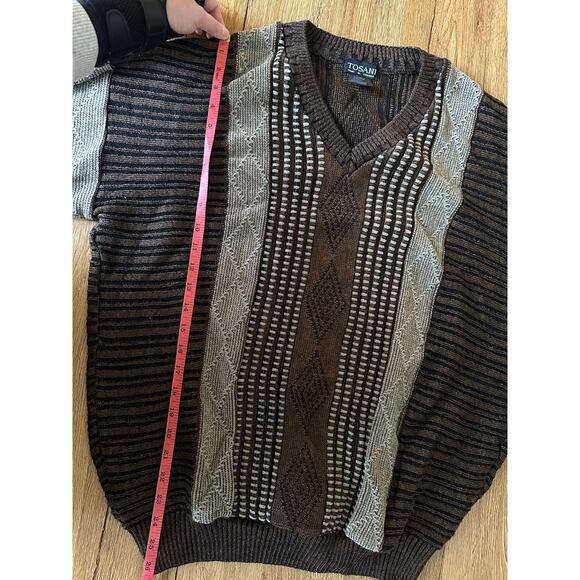 Tosani Vtg Brown Patterned Cosby Sweater Size Large - Picture 5 of 6